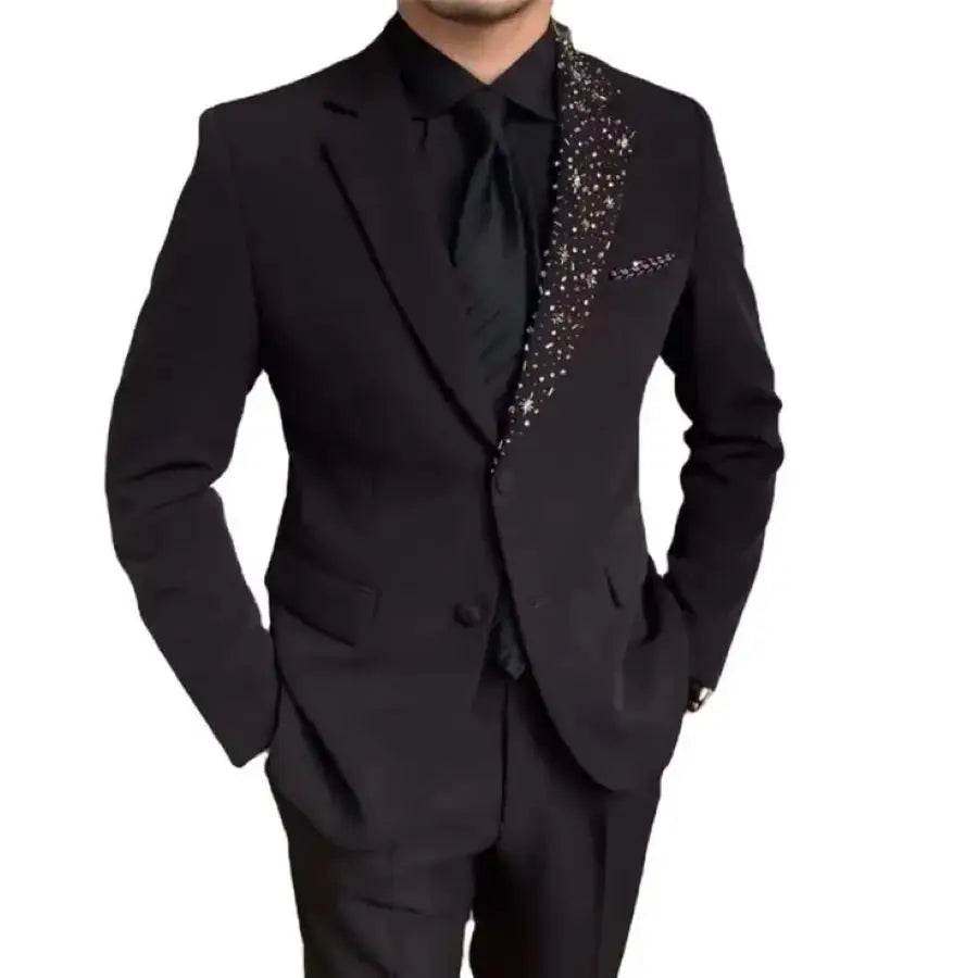Luxury Formal Wedding Tuxedo with Beads Details 2 Pieces Slim Fit Men Suits for Groom Prom Party Blazer Jacket Pants Set Outfit