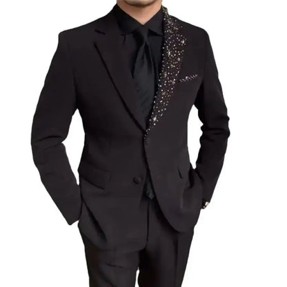 Luxury Formal Wedding Tuxedo with Beads Details 2 Pieces Slim Fit Men Suits for Groom Prom Party Blazer Jacket Pants Set Outfit