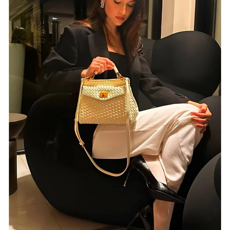 Lucia Elegant Buckle Genuine Leather Handbag for Women, Urban Casual Commuter Shoulder and Crossbody Bag