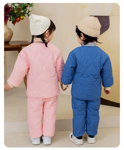 Autumn Winter Baby Kids Jackets+Pants Sets Thicken Boys Girls Coat Trousers Warm Windproof Clothes Suit For Children Home Wear