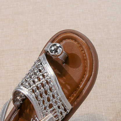 Children's Shoes Girls Flip-flops 2025 Brand Summer Sandals for Kids Fashion Braided Beach Shoes Princess Flat Slingbacks I05281