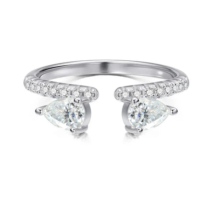 Double Pear Cut Moissanite Rings for Women Adjustable 5-9 Size Lab Diamond Wedding Female Jewelry 925 Sterling Silver