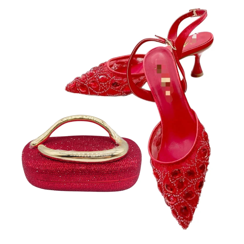 Women's Clutch Bag and Shoes Fairy Diamond High Heels Stylish Dress Shoes Pointed Toe Stiletto Heels Elegant Party Wedding Shoes