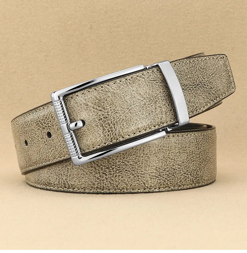 Designer Pin Buckle Gray Genuine Leather Men Belt Famous Brand Fashion Light  Luxury Strap Casual Young Cowboy Ceinture Homme