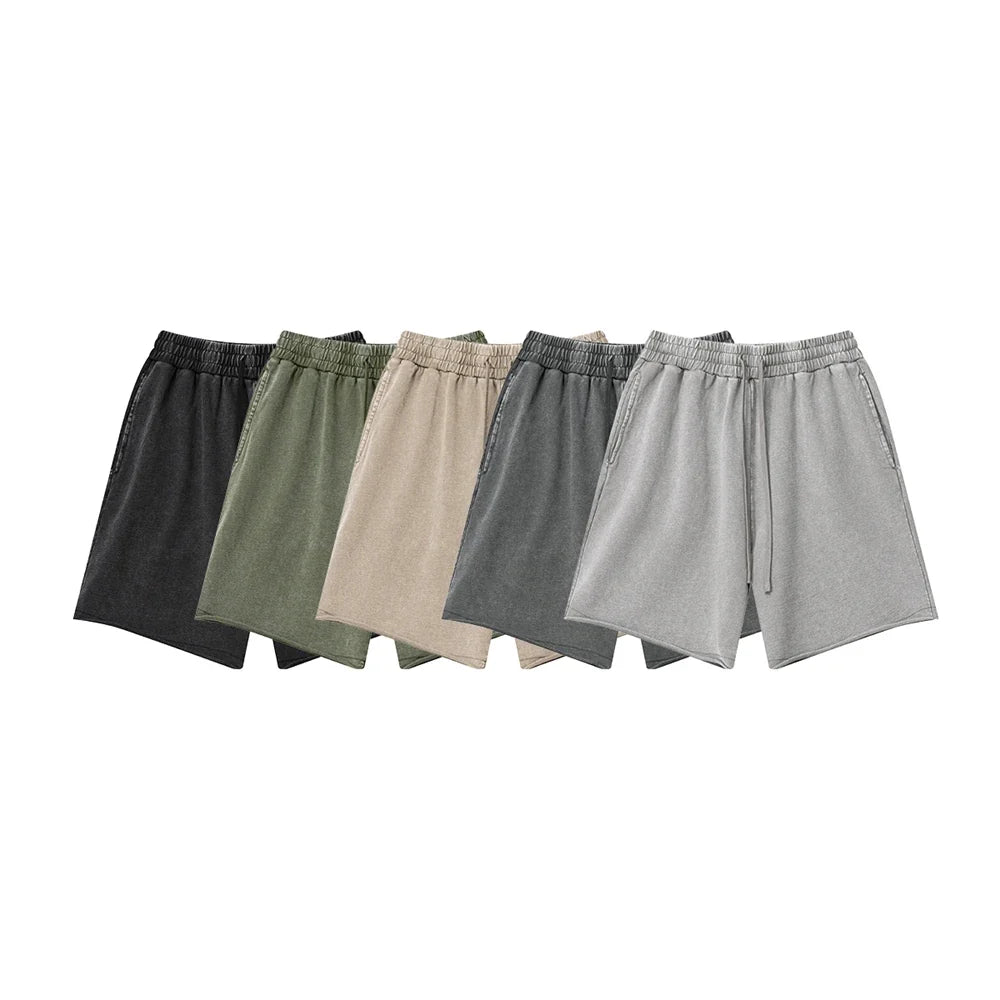 New 2025 Men Summer Loose Edge Washed Cotton Shorts Unisex Retro High Street Distressed 330gsm Shorts Brand Clothes HY1056