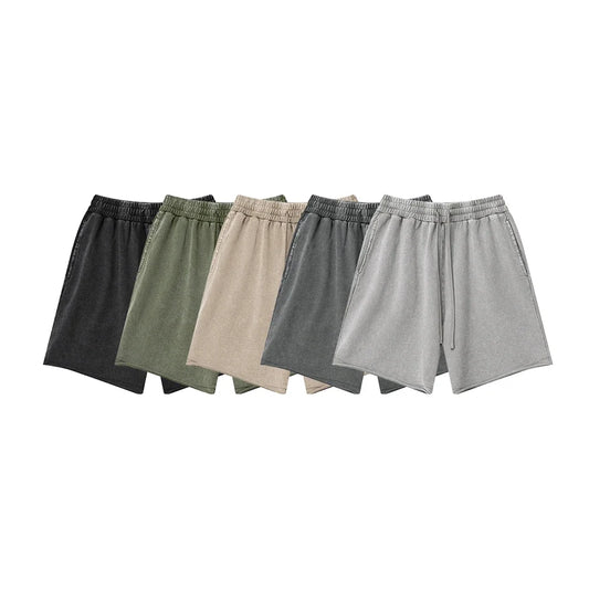 New 2025 Men Summer Loose Edge Washed Cotton Shorts Unisex Retro High Street Distressed 330gsm Shorts Brand Clothes HY1056