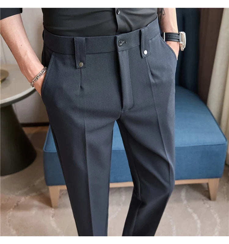 Mens Suit Pants 2026 Spring New British Style Elastic Waist Solid Casual Formal Dress Pants Slim Fit Trousers for Men Clothing