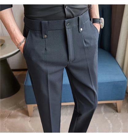 Mens Suit Pants 2026 Spring New British Style Elastic Waist Solid Casual Formal Dress Pants Slim Fit Trousers for Men Clothing