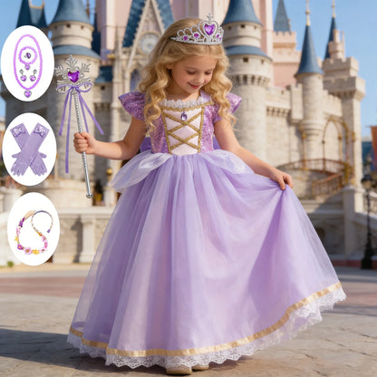 Baby Girls Deluxe Elegant Rapunzal Princess Dress Cosplay Costume Kids Halloween Birthday Party Vestido Purple Puffy Dresses