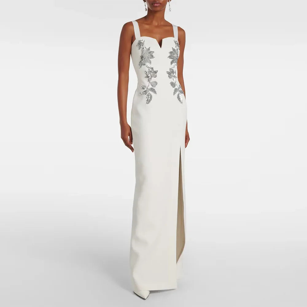 Elegant Ivory Evening Gown For Wedding Mermaid Formal Party Dress Straps Prom Dress Floor Length Appliques Saudi Arabia Dress