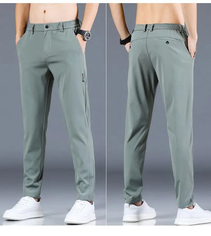Ice silk men's pants 2026 summer new black gray thin business casual pants outdoor elastic breathable straight leg sports pants