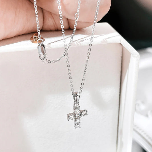 100% Real 0.6ct Moissanite Jesus Cross Pendant Necklace for Women Party S925 Sterling Silver Diamond Chain Necklaces Gift