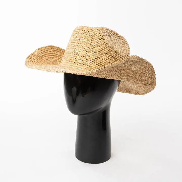 Hand-crocheted Natural Raffia Straw Cowboy Hat for Women Men Summer Wide Brim Sun Hat Outdoor Breathable Beach Caps