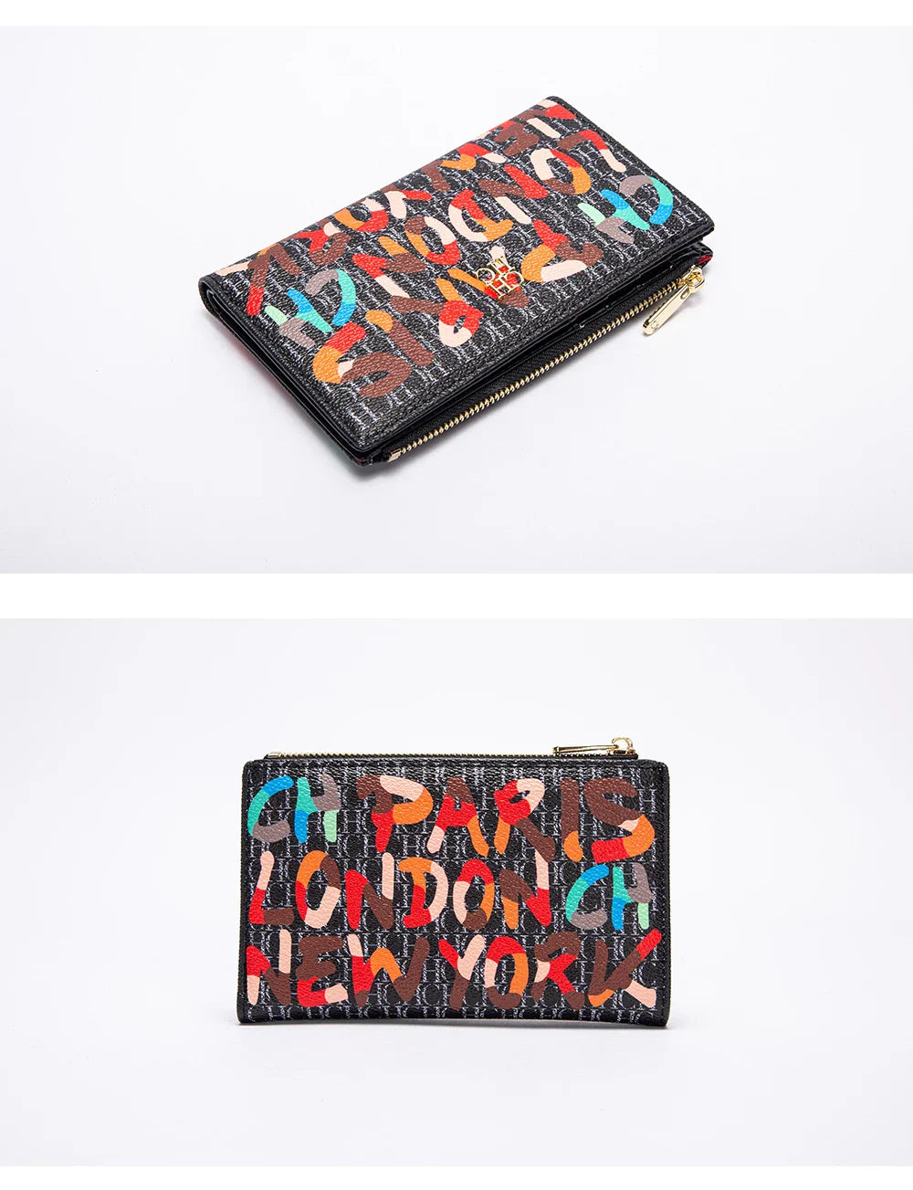 Women's Wallet CHCH Fashion Letter Cartoon Pattern Classic Retro Long Storage Wallet PVC Material Bag