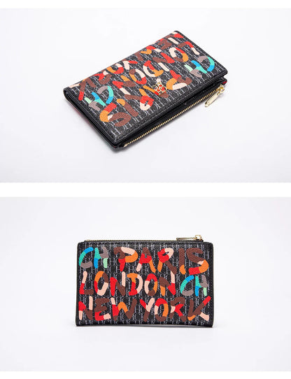 Women's Wallet CHCH Fashion Letter Cartoon Pattern Classic Retro Long Storage Wallet PVC Material Bag