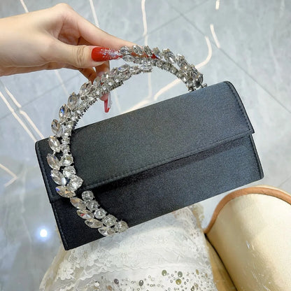Luxury Satin Metal Handheld Women Handbag Crystal Shiny Rhinestones Diamond Evening Bags Wedding Party Clutch Purse Shoulder Bag