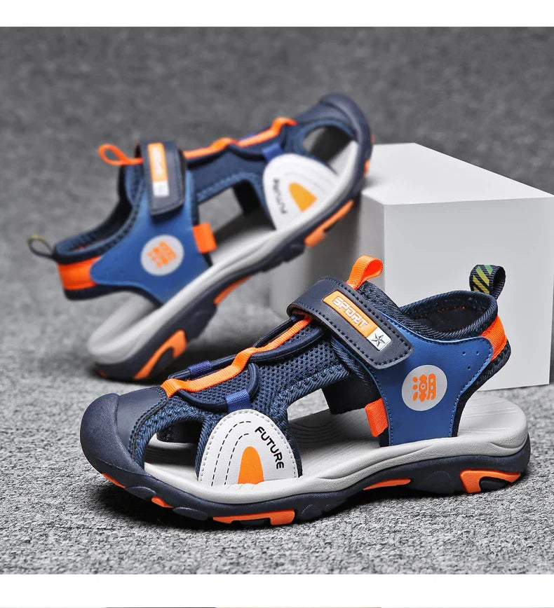 New Style Summer Beach Water Children Sandals Fashion Shoes Outdoor Non-slip Soft Bottom Shading Leather Boys Comfortable