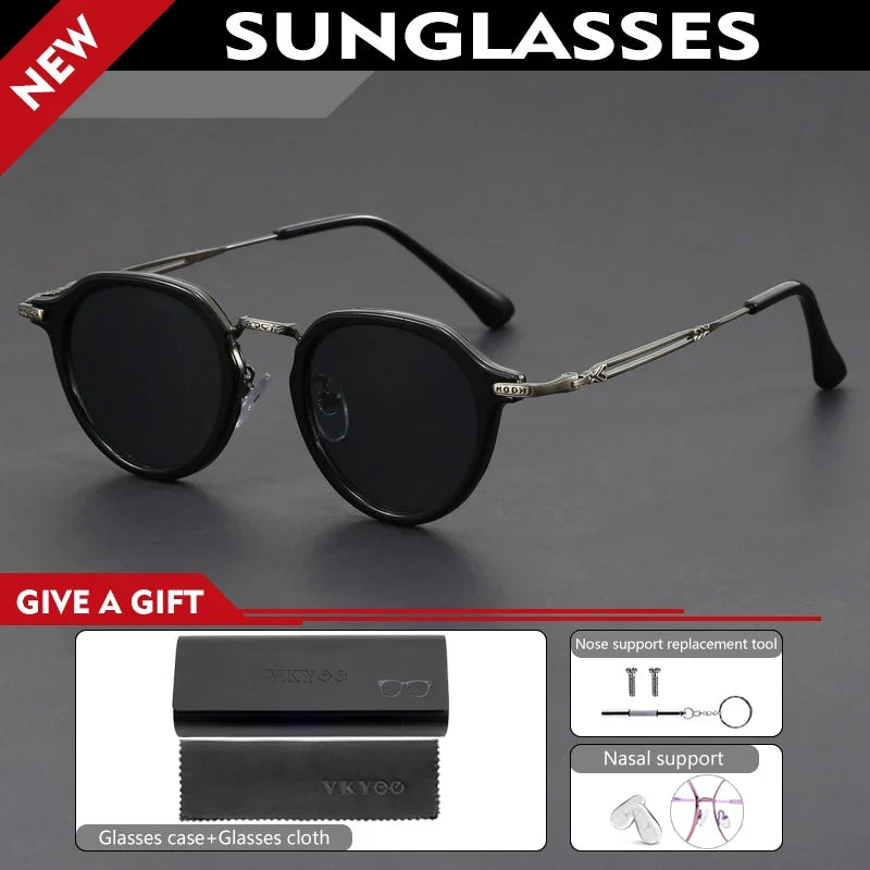 Retro Geometric Round Frame Simple Design UV Protection Men Women Polarized Sunglasses Customizable Prescription 1061