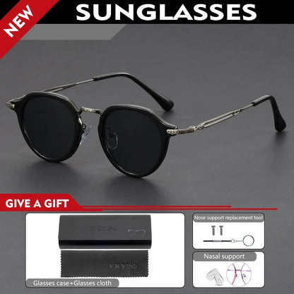 Retro Geometric Round Frame Simple Design UV Protection Men Women Polarized Sunglasses Customizable Prescription 1061