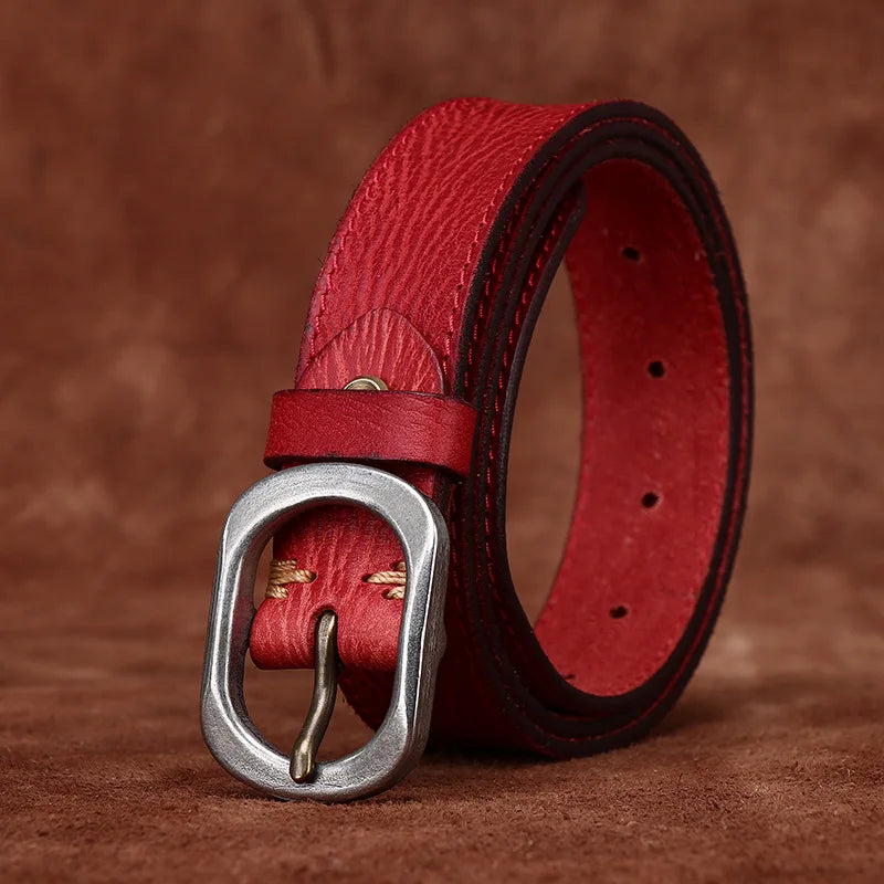 3.0CM Ladies Pure Cowhide High Quality Genuine Leather Belts for Women Needle Buckle Jeans Cowboy Waist Belt Luxury Designer