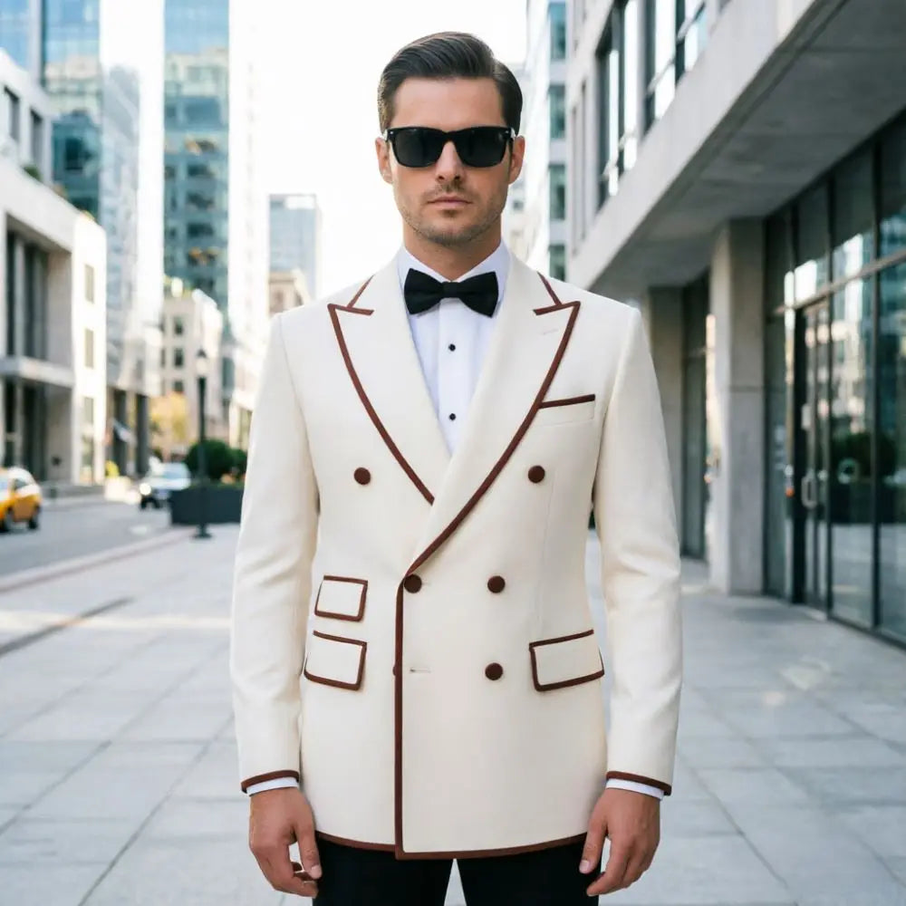 Double Breasted Suits for Men 2 Pieces Slim Fit Wedding Tuxedo Peak Lapel Formal Groom Prom Party Evening Wear (Jacket + Pants)