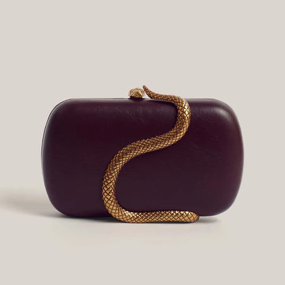Elegant Box Clutch Bag with Gold Snake Closure, beige off white pu Leather, Evening Wedding Party Handbag, Spring 2026 new