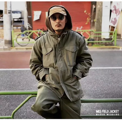 Retro M65 Jackets for Men Green Outdoor Windbreaker Vintage Casual Solid Coat Mens Clothes Multi-Pocket Jacket