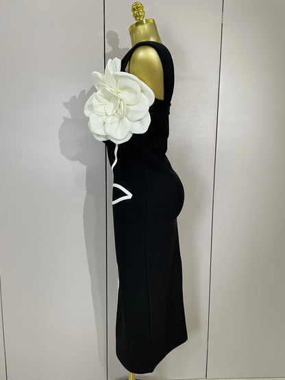 Sexy Off Shoulder White Flower Black Red Bodycon Bandage Long Dress Women Luxury Celebrity Evening Club Elegant Party Gowns