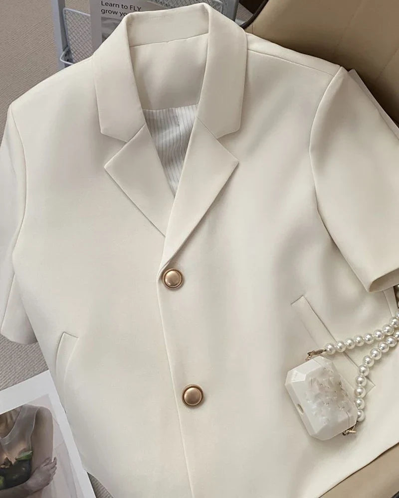 Lucyever Summer Shorts Sleeve Women's Jacket Korean Fashion Notched Neck Office Work Blazer for Women Casual Simple Suit Jackets