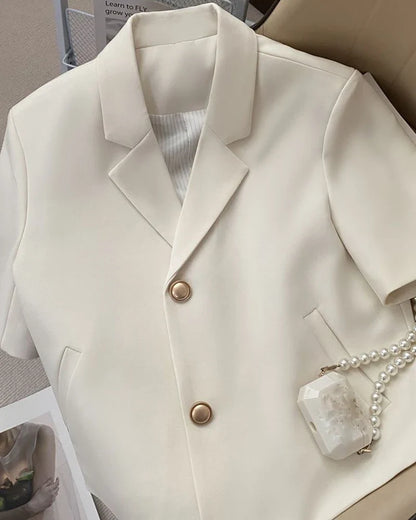 Lucyever Summer Shorts Sleeve Women's Jacket Korean Fashion Notched Neck Office Work Blazer for Women Casual Simple Suit Jackets