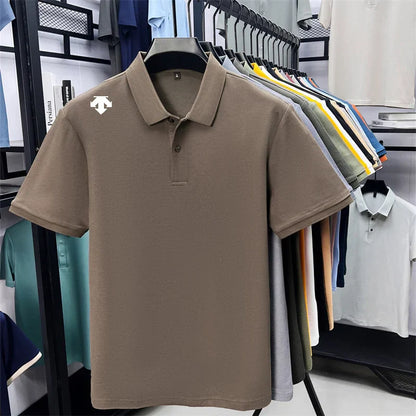 100% men's summer luxury brand polo shirt lapel geometric printing short sleeves t-shirt outdoor leisure men clothing tops