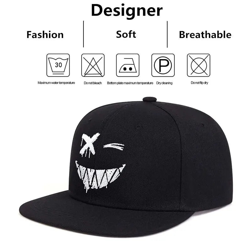 Unisex Personality Ghost Expression Embroidery Hip-hop Hats Outdoor Adjustable Casual Baseball Caps Sunscreen Hat