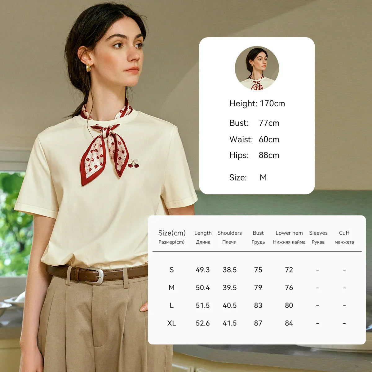 Women T-Shirt 2026 New Summer Neckline Hollow Tops French Style Silk Scarf with Embroidered Short-sleeved Tees O57XT96396