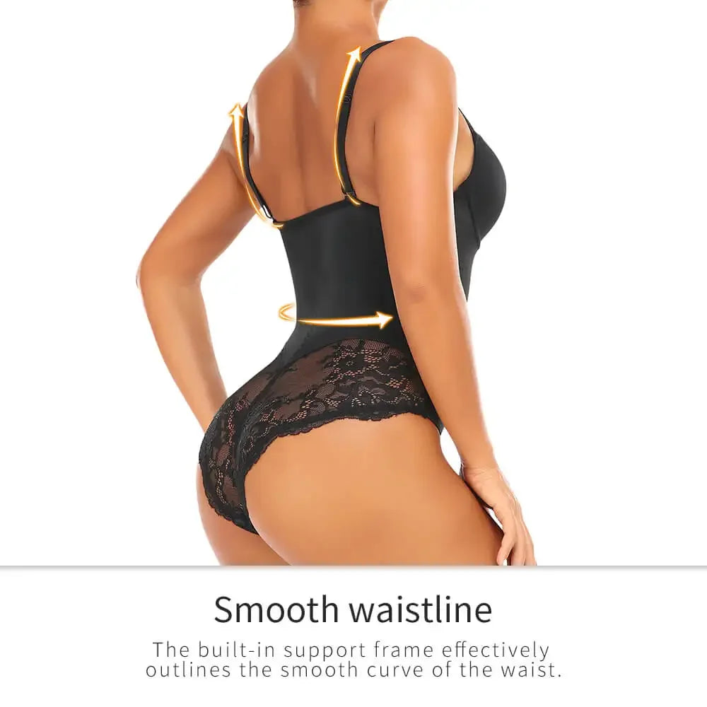 Fajas Underwear Body Shapers Women Shapewear Bodysuit Sexy Lace Open Crotch Lingerie V-collar with Bras