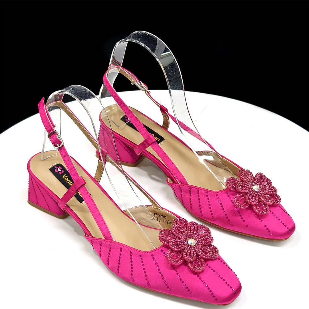 2026 Elegant Gold Color Women's Heels Handbag Set Rhinestone Embellished Designer Shoes for Weddings Special Events