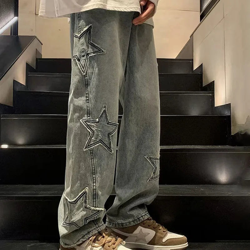 Korean Retro Mens Jeans High Quality Loose Straight Leg Jeans Wide Leg Pants Autumn Casual Pants Streetwear
