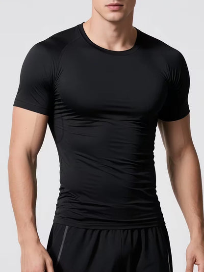 Men's sports tight short sleeved shirt with pink spider pattern print design, breathable, quick drying, sweat absorbing