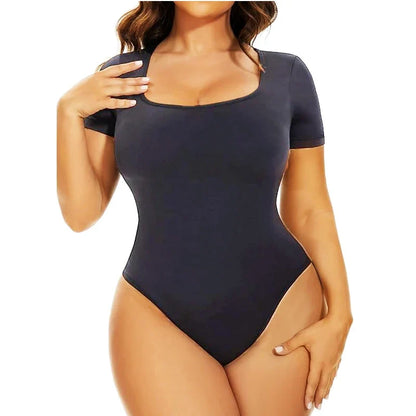 Short Sleeve Open Crotch Big U Neck Seamless Shapers Spandex Elastic Body Suit Shapewear Women Body Shaper Tummy Control