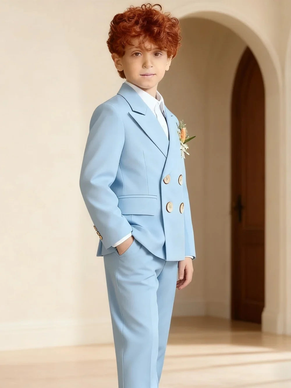 Classic Sky Blue Kids Stage Performance Blazer Pants Suit Baby Birthday Formal Ceremony Little Boys Photography Suit