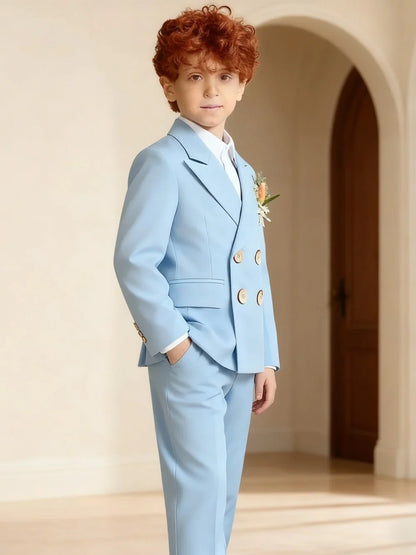 Classic Sky Blue Kids Stage Performance Blazer Pants Suit Baby Birthday Formal Ceremony Little Boys Photography Suit