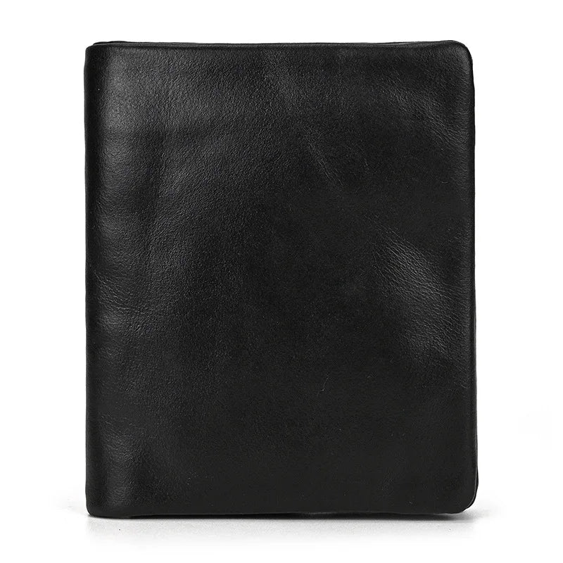 Genuine Leather Short Wallet Bifold Card Holder Short Purse Male Cow Leather Men's Coin Wallet Real Cowskin Zipper Wallet