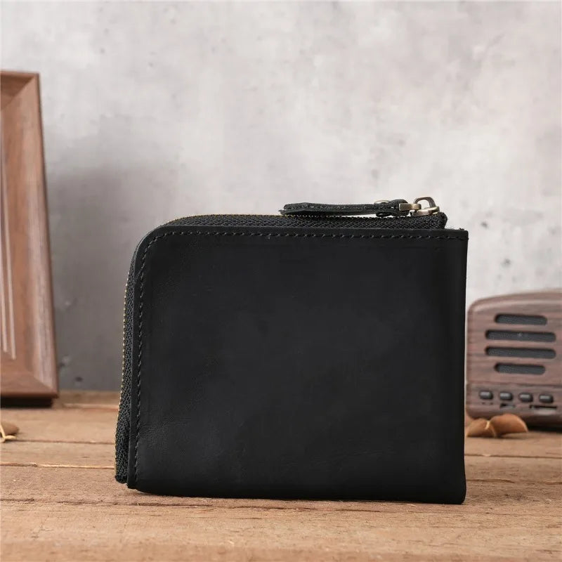 Men Genuine Leather Zipper Wallet Simple Card Holder Bag Business Wallet Portable First Layer Cowhide Coin Purse