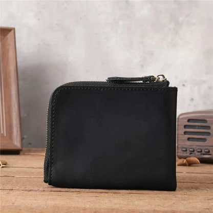 Men Genuine Leather Zipper Wallet Simple Card Holder Bag Business Wallet Portable First Layer Cowhide Coin Purse