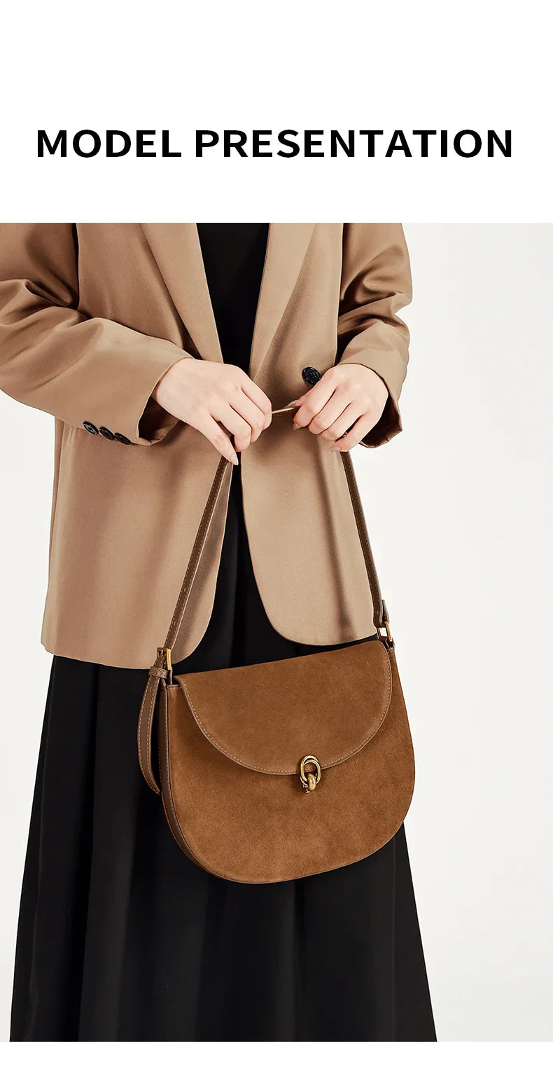 Autumn Winter women's Natural suede leather Crossbody Shell Bag Fashionable Shoulder Handbag Lady Luxury Designer saddle Bag