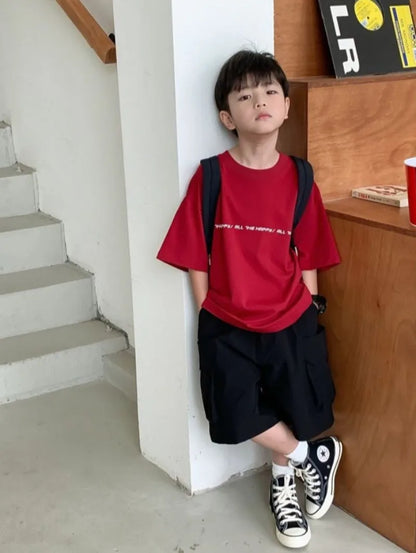 2026 New Boys' Summer 100% Cotton T-Shirt Loose Fit Short Sleeve Baby Top for Kids Stylish Trendy Kids' Clothing