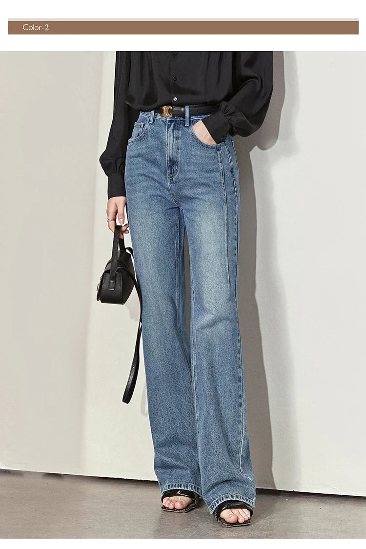 Minimalism Women Jeans 2025 Autumn Vintage Denim Pants Loose Wide Leg Pants Woman Casual Pants Female Trousers 12551002