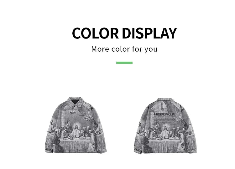 Autumn Men Jacket Oversized Painting Printing Couples Thin Casual Jackets Male Female Silk Vintage Clothing Man Coats Outerwear