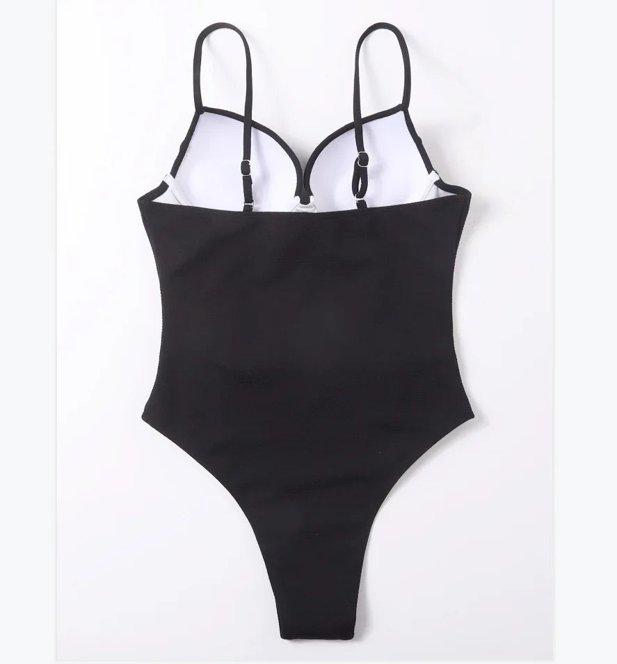 Sexy Push Up Underwire Swimwear Women Solid White Black Padded Buckle One Piece Swimsuit Beach Bathing Suit Bodysuit Monokini