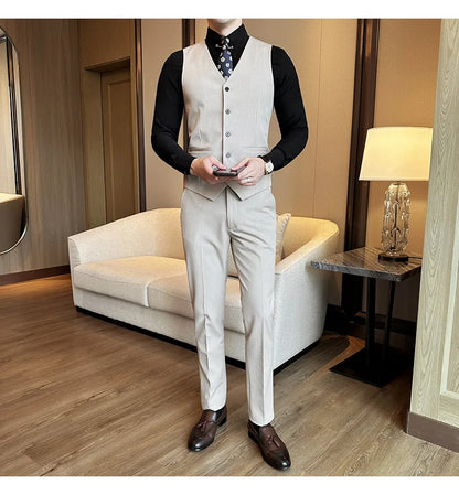 ( Vest + Pants) Men Luxury High Quality Business Suit Vest 2 pieces Formal Groom Wedding Dress Vest Set Fashion Club Clothing