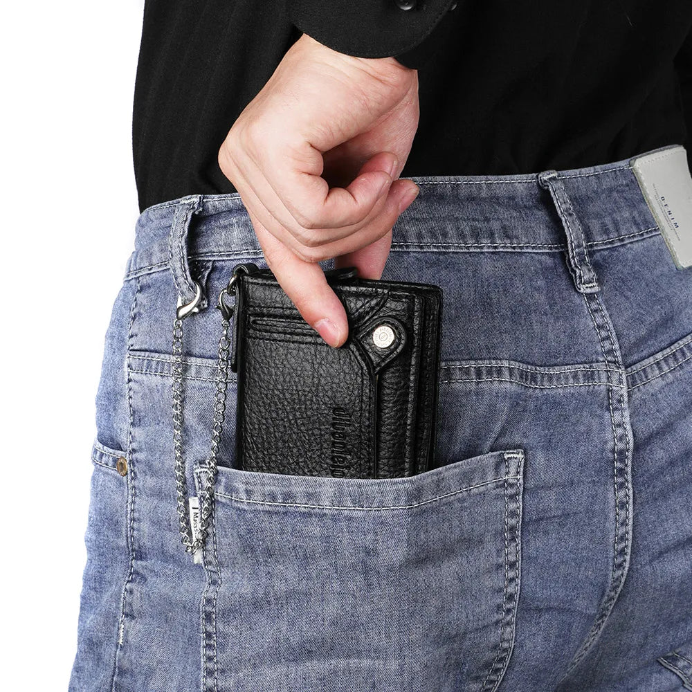 1pc Men's New Multifunctional Wallet, Large Capacity Credit Card Bag, PU Purse With Chain Strap